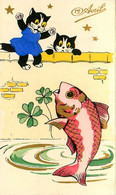 Chats Noirs Humanisés * CPA Mignonette Illustrateur * 1er AVRIL * Poisson Fish * Chat Black Cat Cats Katze Humanisé - Katten