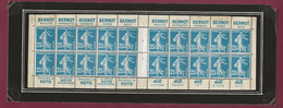 200522 - N°140-C9 Semeuse, 25c Bleu , Carnet De 20 Timbres Collé Sans Couverture - Pub BERNOT KOTO JIF - Definitives