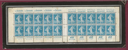 200522 - N°140-C16 Semeuse 25c Bleu Carnet De 20 Timbres Collé Sans Couverture - Pub LE SECOURS CH GUYOT JIF - Definitives