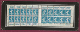 200522 - N°140-C19 Semeuse 25c Bleu Carnet De 20 Timbres Collé Sans Couverture Pub Source VICHY Biscuits OLIBET SECOURS - Definitives