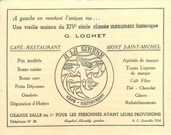 Le Mont St Michel * Café Restaurant A La Sirène G. LOCHET * Carte De Visite Double Illustrée Ancienne - Le Mont Saint Michel