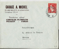 Lettre Entière Obl. MARCHE - EN - FAMENNE - E - 1/05/53  ( Garage A. Michel - Chrysler - Peugeot - Fargo ) - Rural Post