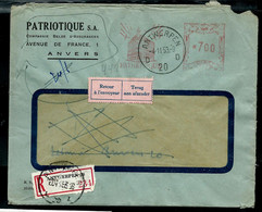 Lettre Entière Obl. ANTWERPEN - D 20 D - 04/11/53 En Rec. + Voir Verso - Landelijks Post