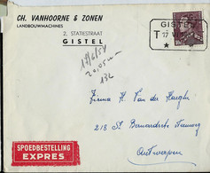 Lettre Entière Obl. GISTEL 17/06/54 ( Poortman) Par Expres - Telegraafzegels