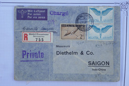 AQ 20 SUISSE  BELLE LETTRE RECOM.   1949  PAR AVION ZURICH  POUR  SAIGON INDOCHINA  ++++PAS COURANT ++ AFFRANC. PLAIANT - Other & Unclassified