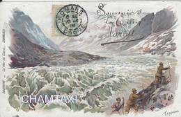 74  CHAMONIX MONT BLANC GLACIER DE LA MER DE GLACE CARTE LITHOGRAPHIQUE DES ANNEES 1900 ILLUSTRATEUR TAMAGNO - Chamonix-Mont-Blanc
