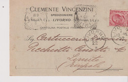 LIVORNO STORIA POSTALE  1909 CLEMENTE VINCENZINI SPEDIZIONIERE PORTO PER LIMITE EMPOLI - Livorno