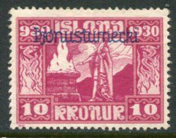 ICELAND 1930 Millenary Of Parliament 10 Kr,. Overprinted Official MNH / ** But May Be Regummed .  Michel Dienst 58 - Servizio