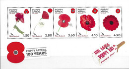 NEW ZEALAND, 2022, MNH,POPPY APPEAL, RETURNED SOLDIERS, MILITARY, FLOWERS,SHEETLET OF  5v - Militaria