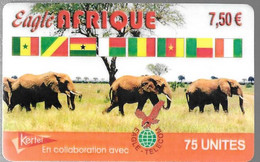 CARTE-PREPAYEE-EAGLE-AFRIQUE-KERTEL--7.50 €;-ELEPHANTS-Sans Date-GR ATTE- TBE/Léger Pli Eu Visible/RARE - Jungle