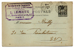 1900 -- Entier CP 10c Noir Type Sage Cachet  PARIS 101  Pour  PARIS-75...cachet  L. LEJEUNE..........à  Saisir - Cartes Postales Types Et TSC (avant 1995)
