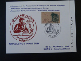 Carte D'invitation Card FDC Louis Pasteur Bondy 93 Seine St Denis 1985 - Louis Pasteur