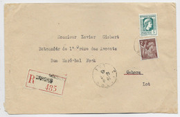 N° 642 +653 LETTRE REC CAHORS 13.2.1945 AU TARIF 2EME - 1944 Hahn Und Marianne D'Alger