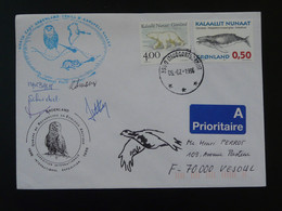Lettre Signée Signed Cover Expédition Polaire écologie Arctique Hibou Owl Groenland Greenland 1996 (ex 2) - Briefe U. Dokumente