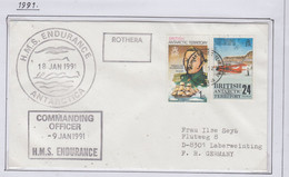 British Antarctic Territory (BAT) 1991 Cover HMS Endurance  19 JAN 1991 Ca Rothera  (RH180B) - Briefe U. Dokumente