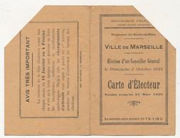 FRANCE - MARSEILLE - Carte D'électeur / Election Conseiller Général - 7 Octobre 1934 - Documentos Históricos