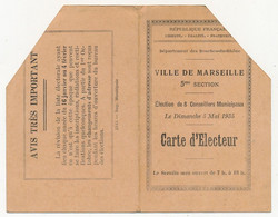 FRANCE - MARSEILLE - Carte D'électeur / Election De 8 Conseillers Municipaux - 5 Mai 1935 - Documentos Históricos