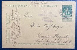 Entier Carte Postale 5c Vert Obl Dateur " K.D.Feldpost Station N°3 " + Griffe De Bataillon Pour Leipzig TTB - 1912 Pellens