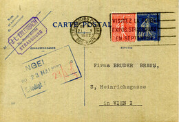 1932 Carte Postale 40c+50c. Per WIEN I Da STRASBOURG -- BRUDER BRAUN (PYJAMAS) - Lettres & Documents