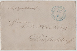 Germany  PRUSSIA  Ca. 1870 Field Post Cover/ Feldpostbrief, To/nach DUESSELDORF - Prussia