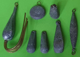 Delcampe - Lot 7 Anciens PLOMBS - Pêche - Poids - Etat D'usage Ou "neuf De Stock" - Vers 1950 1960 - Fischerei