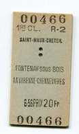 Ticket De Train Années 50 "Saint Maur - Créteil - Fontenay-sous-Bois - La Garenne-Chennevières 1e Classe" Billet SNCF - Europe