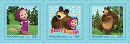 RUSSIA 2019, Strip ,Russian Animation Cartoons "Masha And Bear", # 2557-59, VF MNH** - Unused Stamps