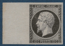 France Napoléon 1853/62 Type I Essai à 10c En Noir Grand Bdfeuille Avec Gomme Sur Papier Grisatre TTB - Otros & Sin Clasificación