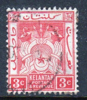 Malaya Kelantan 1911 Single 3c Definitive Stamp In Fine Used - Kelantan