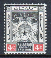 Malaya Kelantan 1911 Four Cent Black And Red Mounted Mint Stamp. - Kelantan