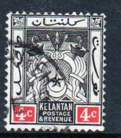 Malaya Kelantan 1911 Four Cent Black And Red Fine Used Stamp. - Kelantan