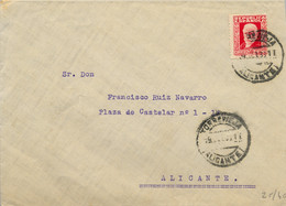 1933 , ALICANTE , SOBRE CIRCULADO ENTRE TORREVIEJA Y ALICANTE , LLEGADA AL DORSO - Cartas & Documentos