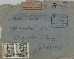 1947 , VIZCAYA , SOBRE CERTIFICADO ENTRE SESTAO Y AMBERES , CORREO AÉREO , TRÁNSITOS DE BILBAO Y MADRID - Cartas & Documentos