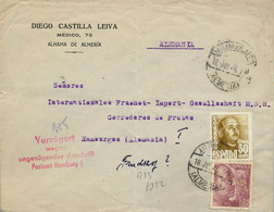 1949 , ALMERIA , SOBRE CIRCULADO ENTRE ALHAMA DE ALMERIA Y HAMBURGO , MARCA DE DIRECCIÓN INSUFICIENTE - Storia Postale