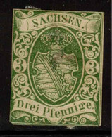 SAXONY 1851 3 Pf Green SG 4 U #ZZGS70 - Saxony