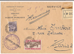 Lettre 1939  Protectorat Français - Régence De Tunis - Direction De La Sureté Publique Destination Paris - Tunisia