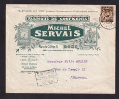 DDBB 805 - Belgique - Enveloppe Illustré Confiseries , Chocolats Michel Servais à DOUR - TP Képi DOUR 1933 - Alimentation