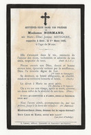 FAIRE PART DE DÉCES 1892 - Mme NORMAND Née MARIE ÉLISE JEANNE ARTIGNAN - LESORT PL 3 - Obituary Notices