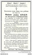 ATTERT ..- Mme Marguerite PIERMANTIER , Née à ALGRANGE En 1895 , Décédée En 1961 , épouse De Mr Jules KRIER . - Attert