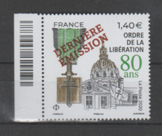 FRANCE / 2021 / Y&T N° 5458A ** : 80 Ans Ordre De La Libération Surchargé "Dernière émission" X 1 BdF G Code-barres - Ungebraucht