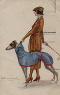 Belle Illustrée Signée BOMPARD : Belle Golfeuse Au Lévrier Greyhound - Bompard, S.