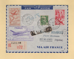 Vol France Amerique Du Sud - Destination Argentine - 22-6-1946 - Recommande Par Avion - Vignette - 1960-.... Briefe & Dokumente