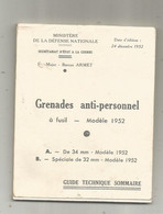 Militaria, Guide Technique Sommaire, 1952, GRENADES ANTI-PERSONNEL à Fusil Modéle 1952, 16 Pages,5 Scans, Frais Fr 1.95e - Documents