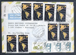 Stylized Map Continent Of Americas. Americas Telecom 88. Registered Letter With 12 Stamps Brazil. Stilisierte Karte Des - Geografia