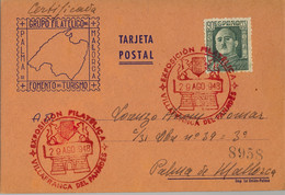 1948 , BARCELONA , TARJETA POSTAL CERTIFICADA A PALMA , LLEGADA AL DORSO , EXPOSICIÓN FILATÉLICA VILLAFRANCA DEL PENEDÉS - Storia Postale