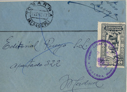 1947 , ALBACETE  , FRONTAL CIRCULADO ENTRE TOBARRA Y MADRID , MARCA DE LA ADMINISTRACIÓN DE CORREOS - Cartas & Documentos