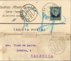 1932 VALENCIA , T.P. CIRCULADA ENTRE ALBAIDA Y VALENCIA , LLEGADA - Cartas & Documentos