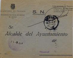 1946 GERONA , SOBRE CIRCULADO CON FRANQUICIA DE LA DELEGACIÓN PROVINCIAL DE TRABAJO - Storia Postale