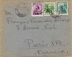 1949 GERONA , SOBRE CIRCULADO ENTRE SAN FELIÚ DE GUIXOLS Y PARIS - Storia Postale