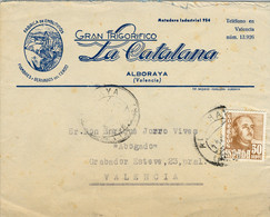 1950 VALENCIA  , SOBRE COMERCIAL CIRCULADO ENTRE ALBORAYA Y VALENCIA , LLEGADA - Covers & Documents